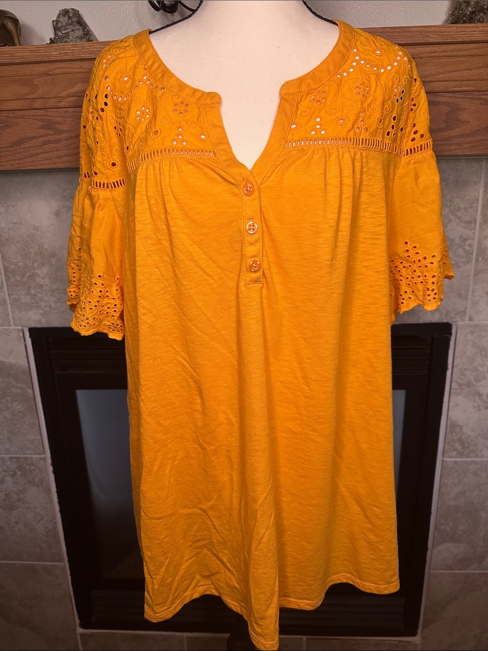 Lane Bryant 22/24 Yellow / Orange Eyelet Embroidered Boho Top Plus Size Blouse